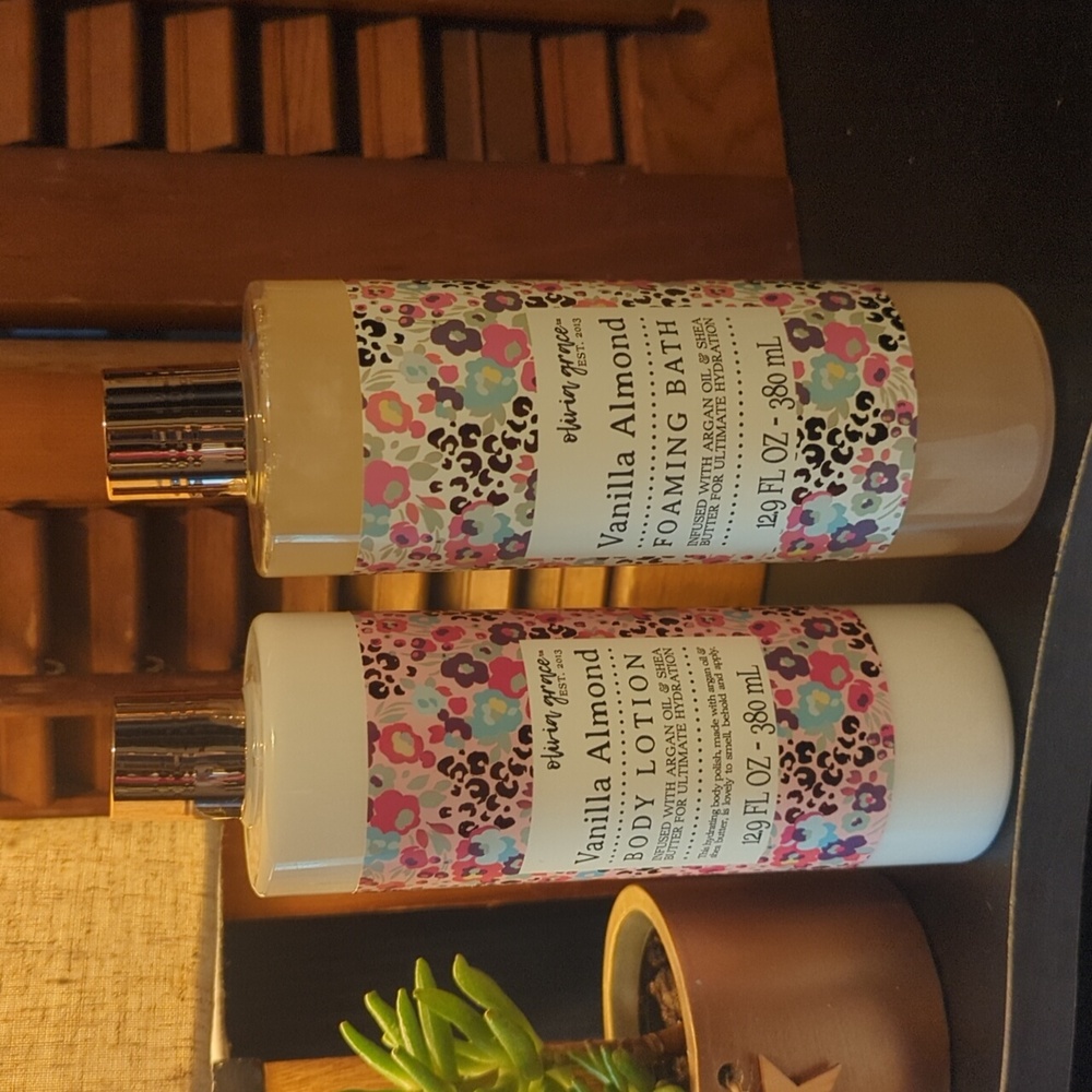 Olivia Grace Vanilla Almond Body Lotion & Foaming Bath Argon Oil 12.9 OZ NEW X2